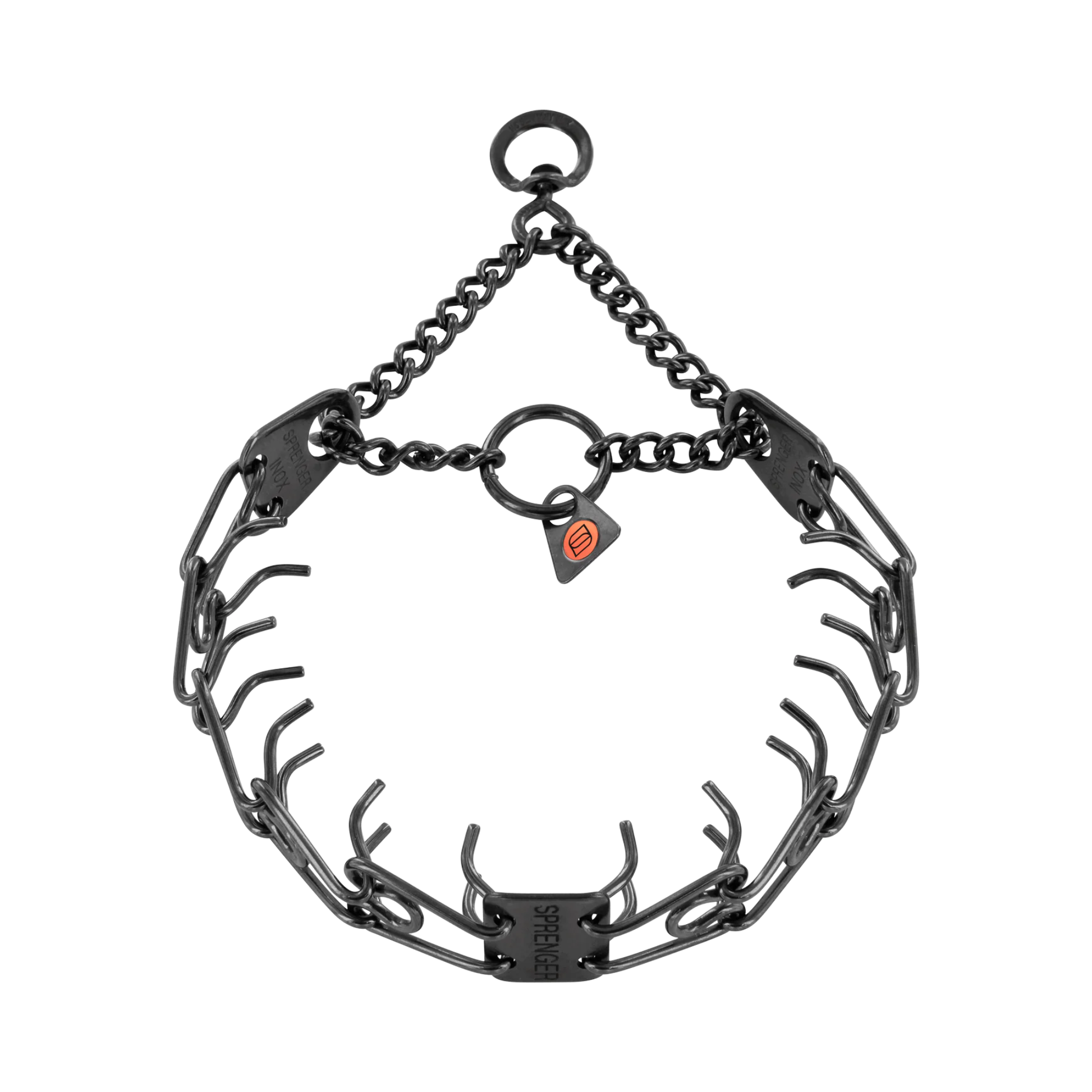 Sprenger ULTRA-PLUS Training Collar with Center Plate, Assembly Chain, and Swivel Ring - Stainless Steel Black