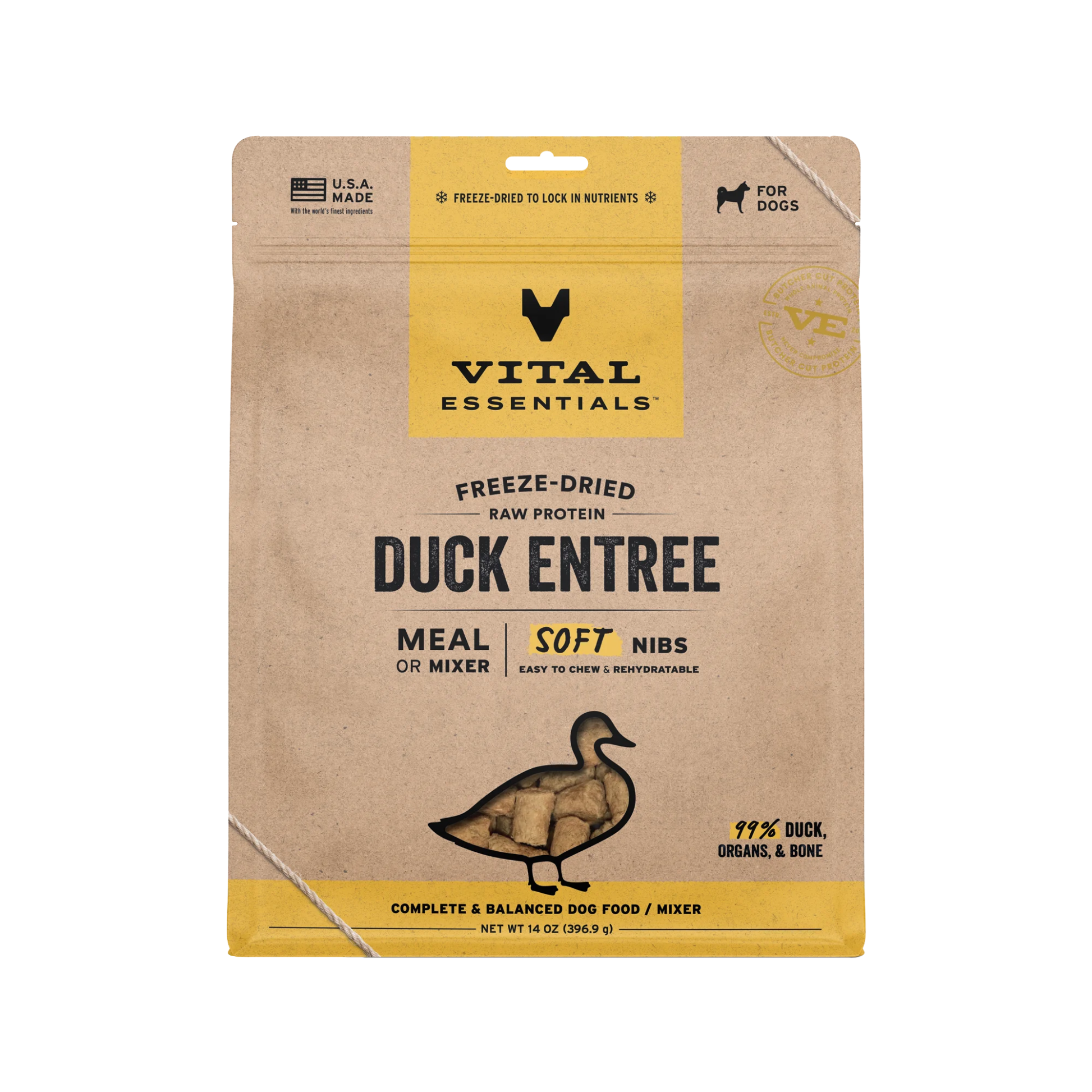Vital Essentials Freeze-Dried Raw Duck Entree Soft Nibs Meal or Mixer for Dogs