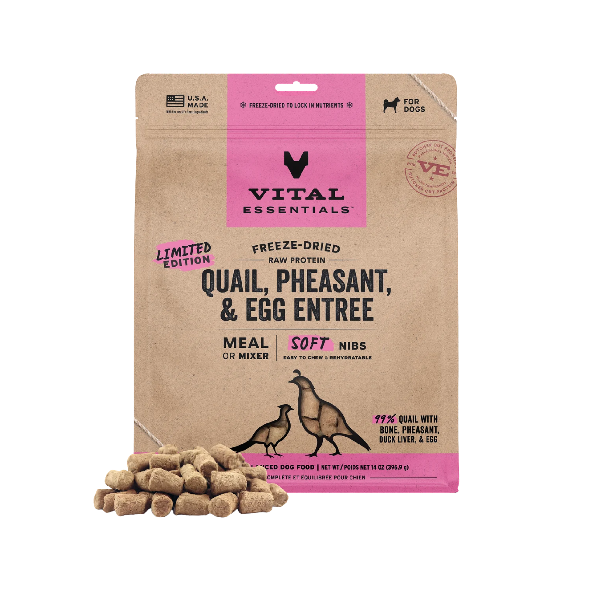 Vital Essentials Freeze-Dried Raw Quail, Pheasant & Egg Entree Soft Nibs