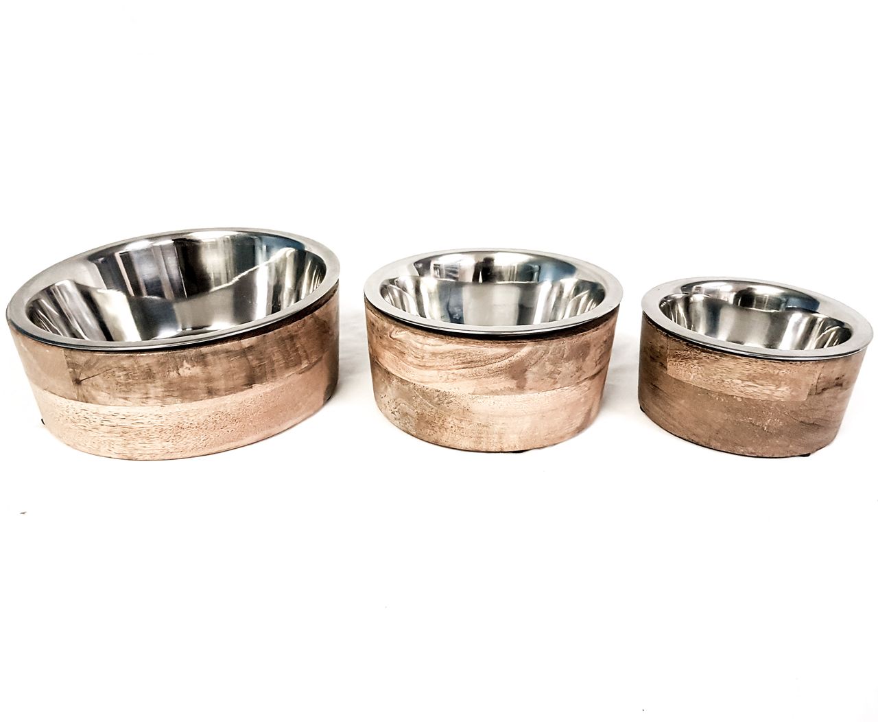 Wooden Pet Bowl with Removable Stainless Steel Insert | Mango Wood Feeder | Non-Slip Base | 3 Sizes