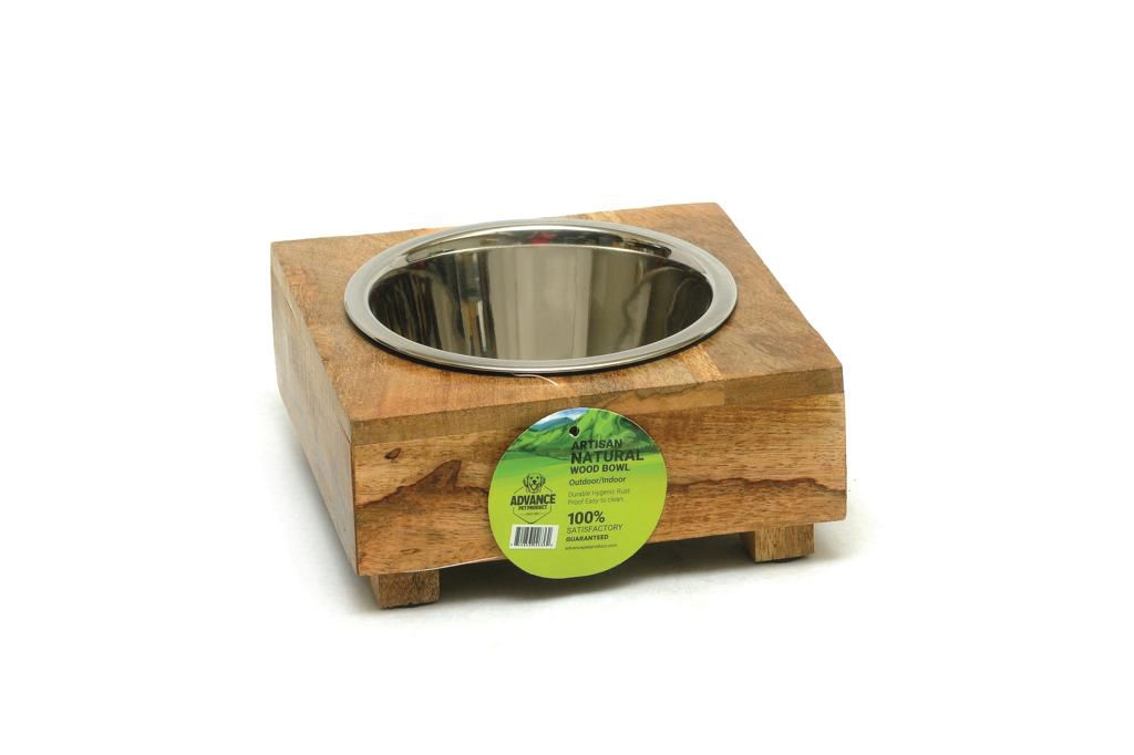 Single Bowl Wooden Pet Diner with Legs | Handcrafted Mango Wood | Non-Slip Base | Stainless Steel Insert