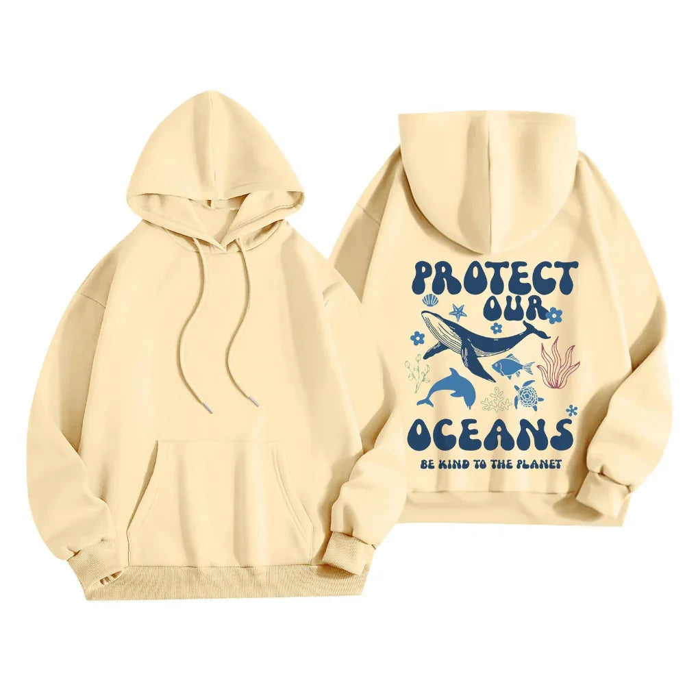 Women's Stylish And Lightweight Long Sleeve Save Our Oceans Pullover Hoodies