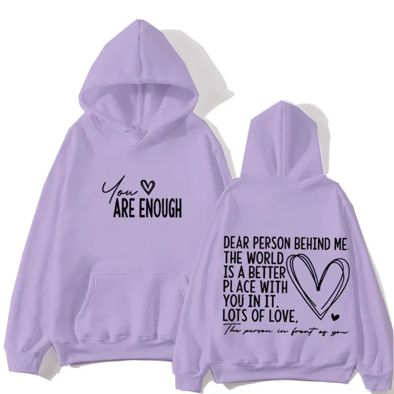 YOU ARE ENOUGH Inspirational Quote Women's Lettered Casual Hoodie