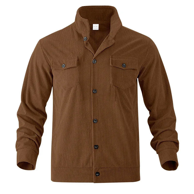 Simple Versatile Multi-Pocket Long Sleeve Stand-Up Collar Jacket Men's Clothing