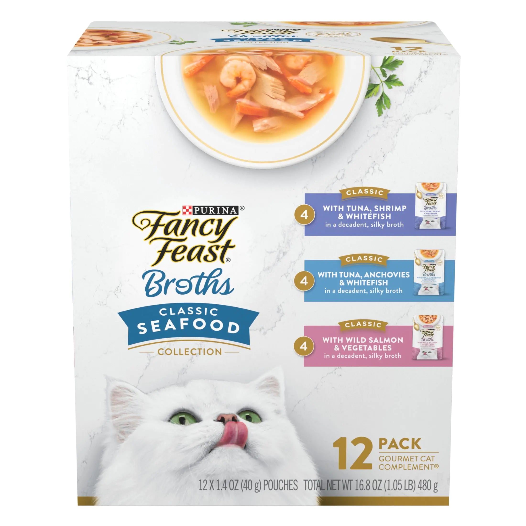 Purina Fancy Feast Broths Adult Complement Wet Cat Food - (12) 1.4 oz. Pouches