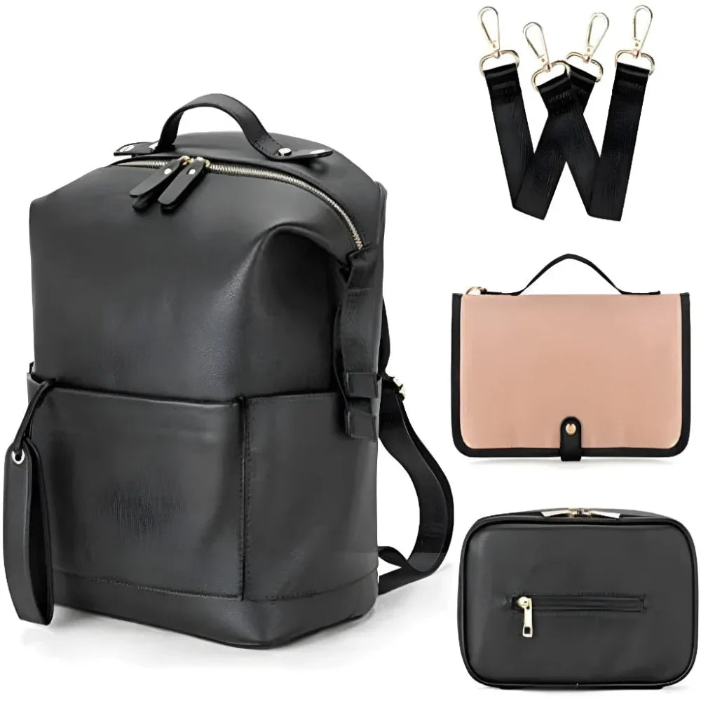 Mummy PU Leather Waterproof Diaper Bag Large Capacity Backpack