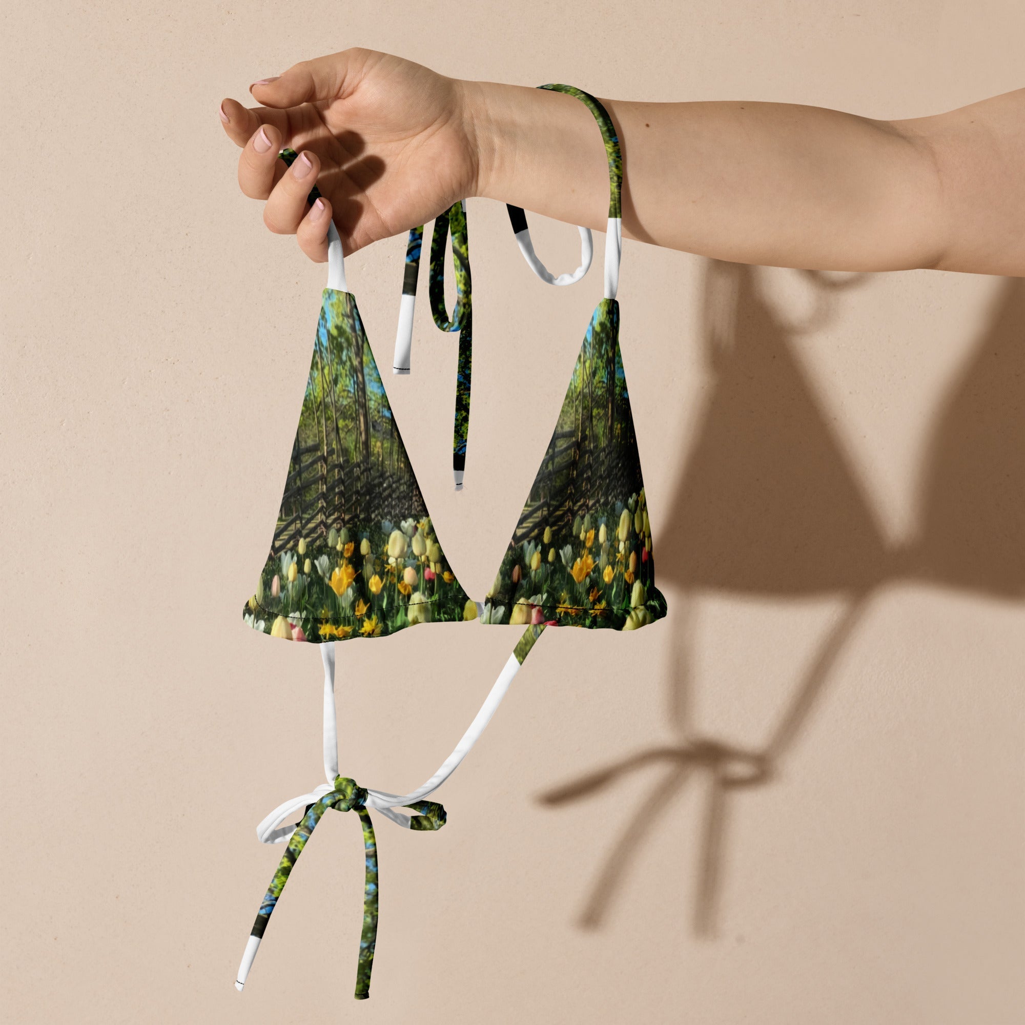 All-over print recycled string bikini top