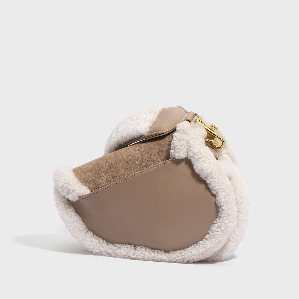 Apricot Beige Furry Saddle Shoulder Bag