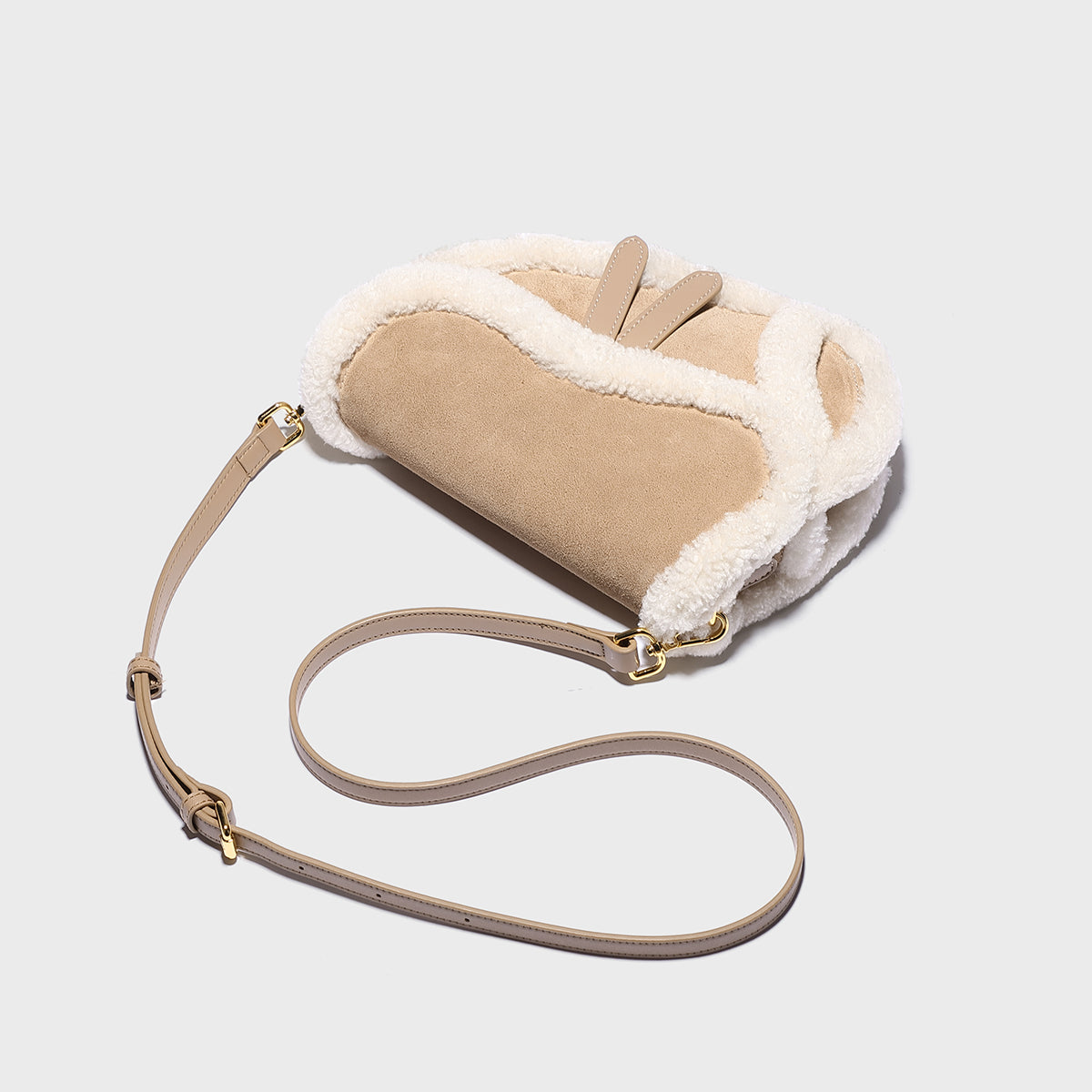 Apricot Beige Furry Saddle Shoulder Bag