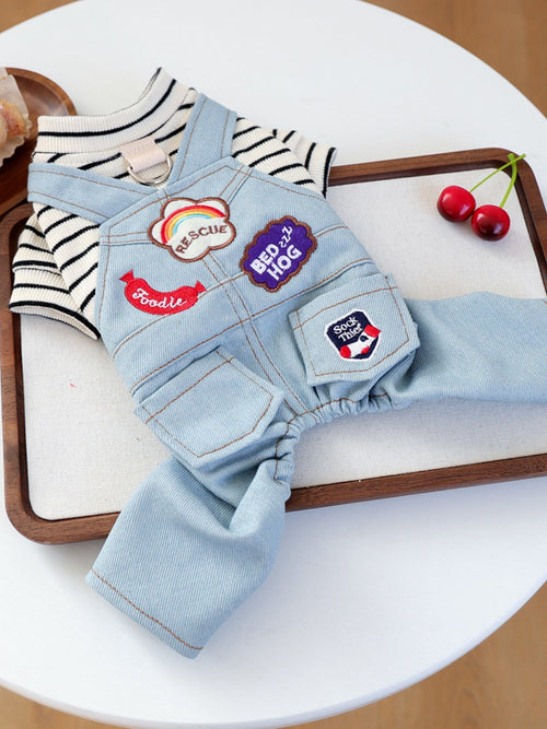 Denim Patchwork Pet Jumpsuit