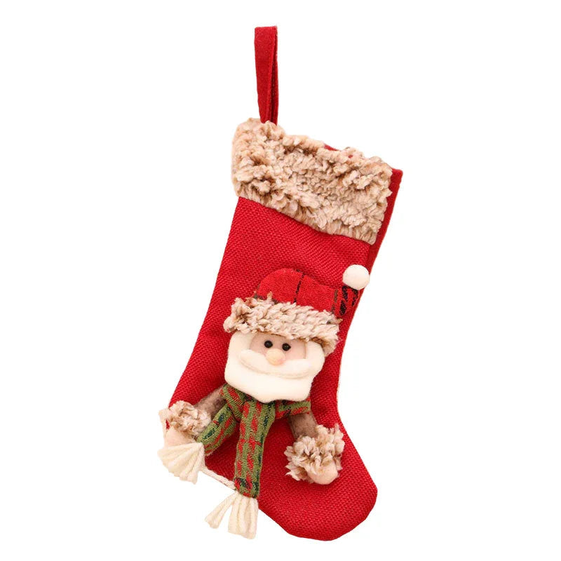 Three-Dimensional Linen Plush Christmas Socks Hanging Decorations