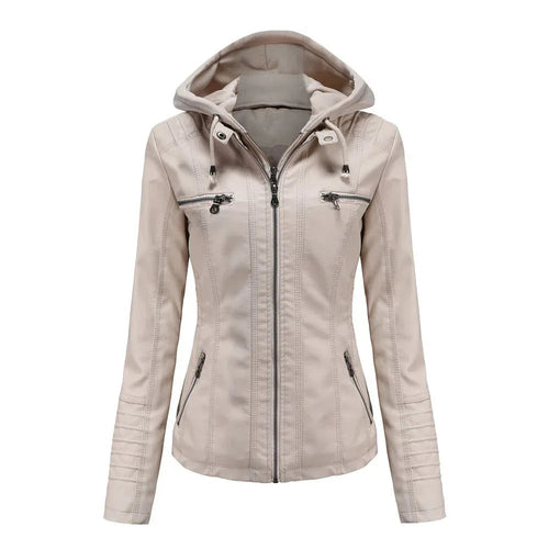 Detachable Two-Piece Hooded Leather Jacket For Women
