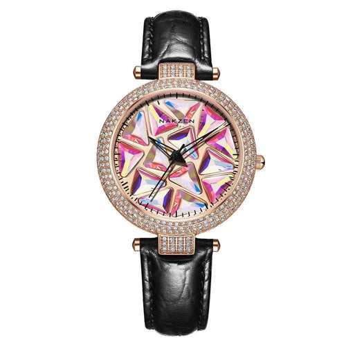 Diamond Dial Leather Strap Women's Watches