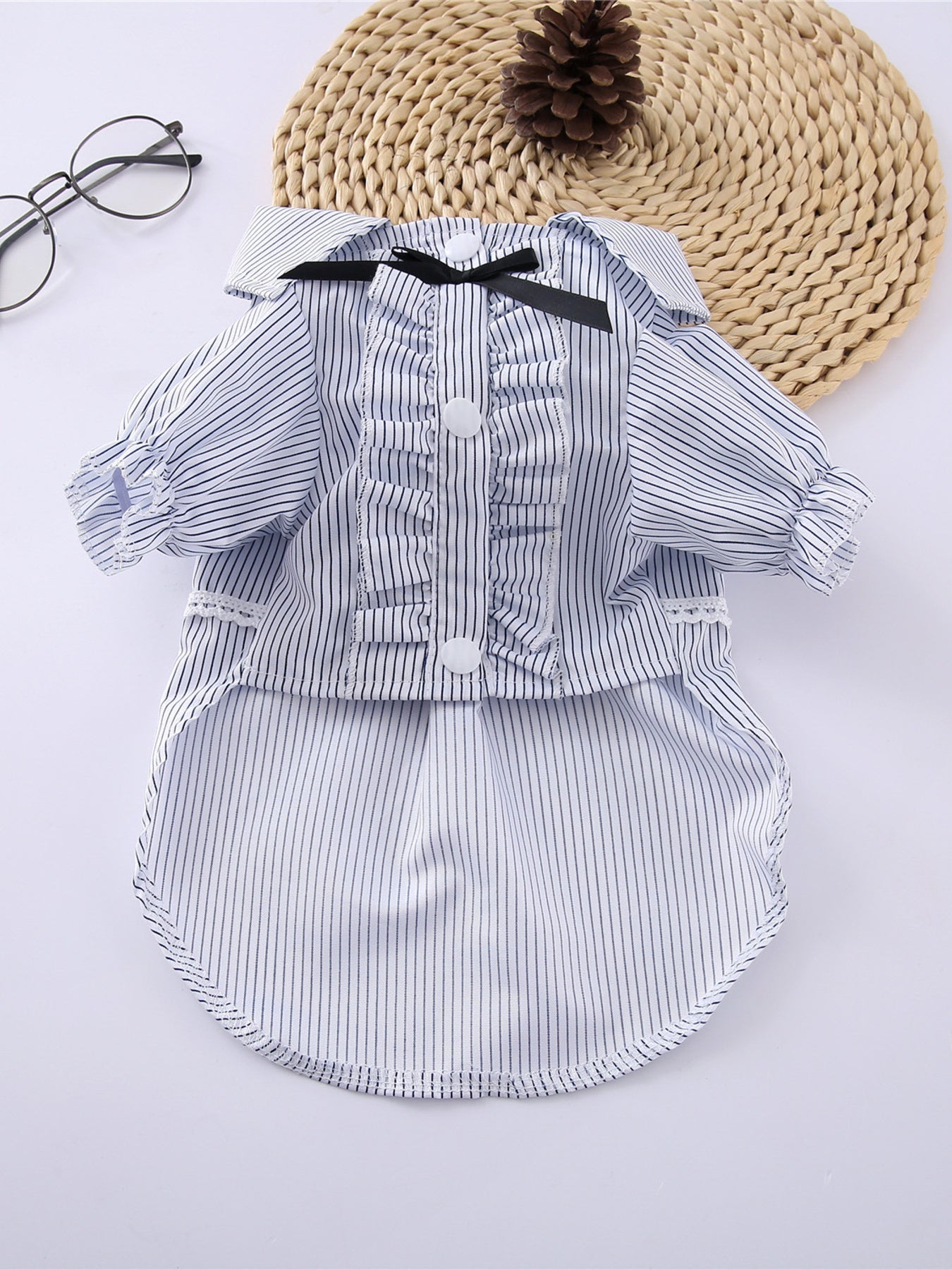 Striped Ruffle Pet Top with Bow
