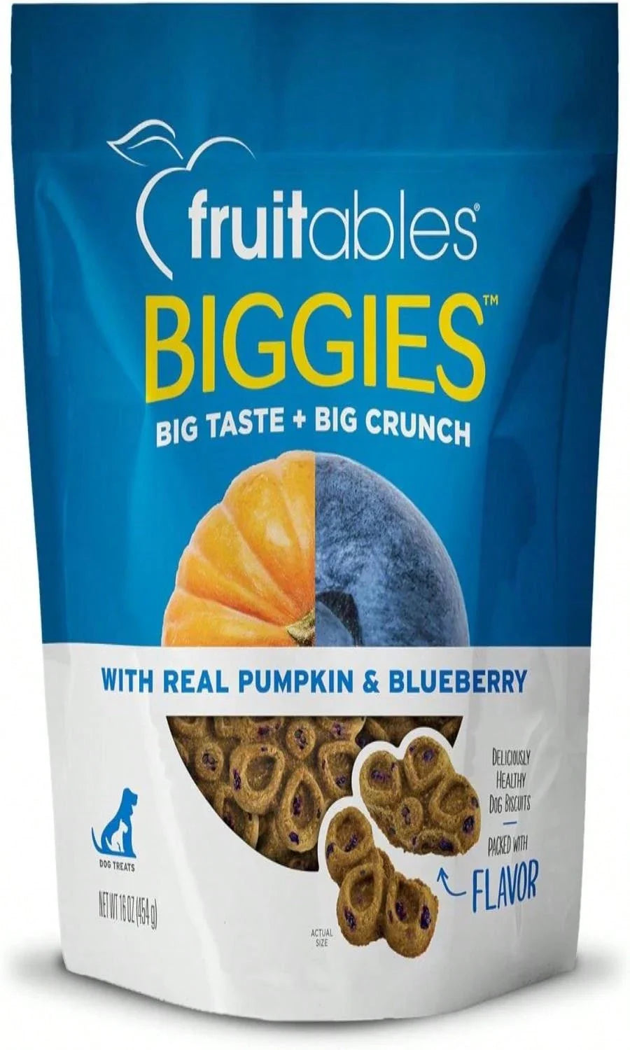Fruitables Biggies Dog Biscuits – Crispy Apple & Bacon Pumpkin Crunch Treats (16 oz, Wheat-Free)