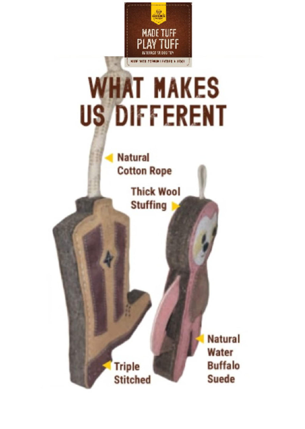 Natural Leather & Wool Sloth Dog Toy – Extra Tuff Chew & Tug Toy for All Breeds | Eco-Friendly & Durable