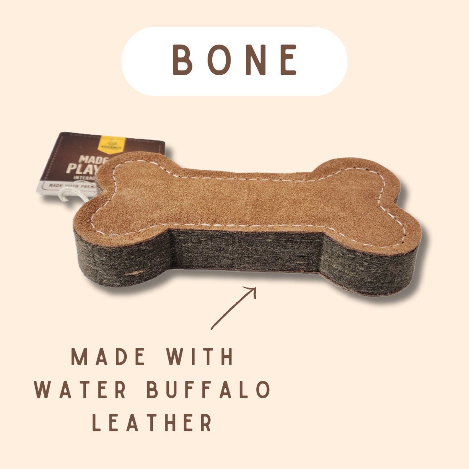 Natural Leather Dog Chew Toy – Tough Water Buffalo Bone with Coconut Fiber Filling | Eco-Friendly & Durable