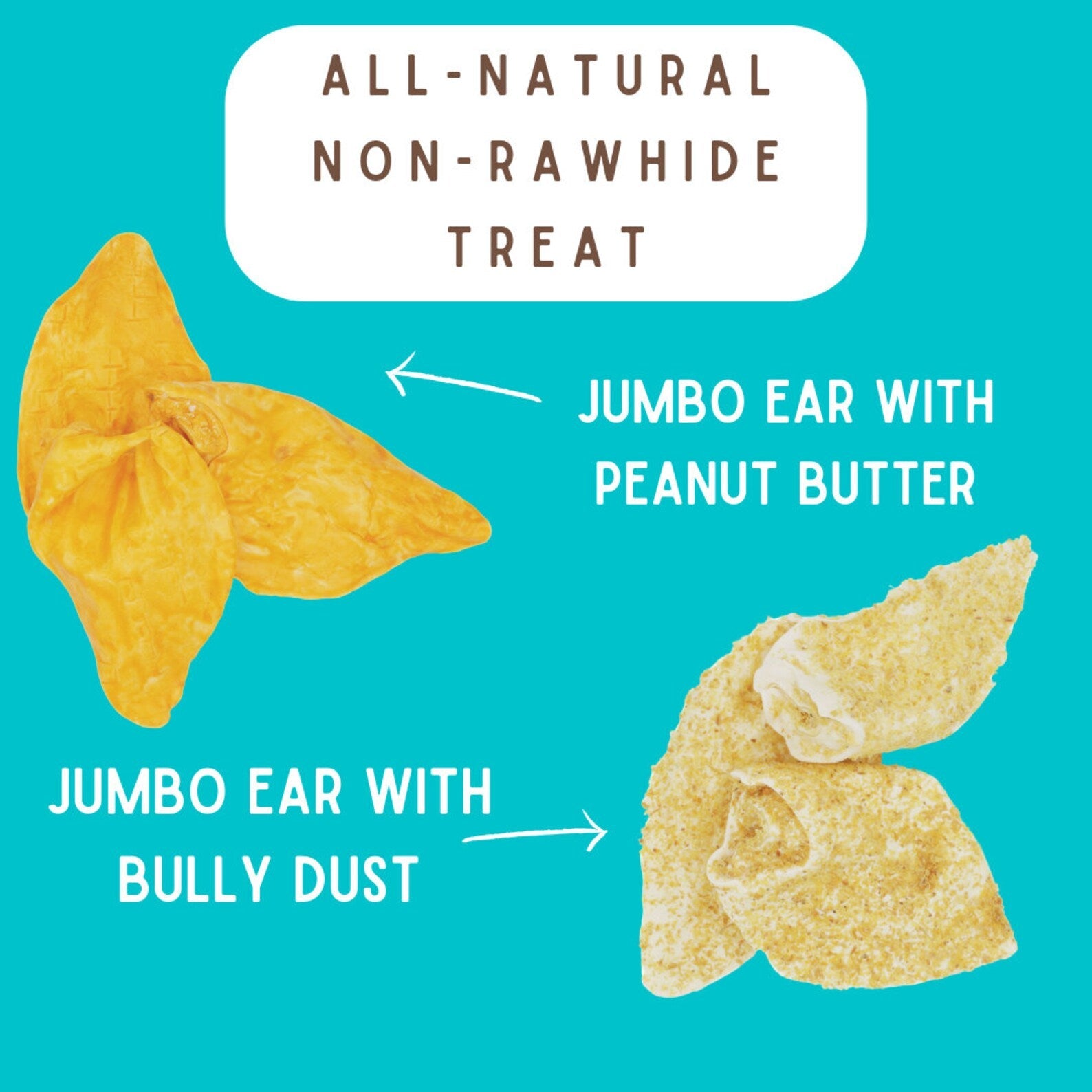 Jumbo Buffalo Ear Dog Treats – Peanut Butter Flavored, Bully Dust Coated, Long Lasting, High Protein, Natural Chews for Large Dogs