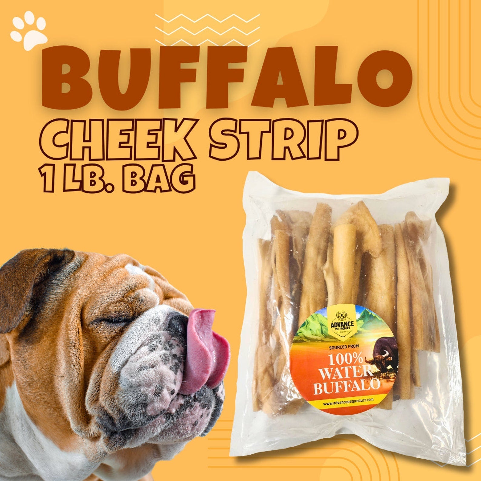 Buffalo Cheek Strip Dog Chews – 1 Lb Bag | Natural, Grain-Free, Long Lasting Rawhide Alternative | Healthy Chew Treats for Dogs
