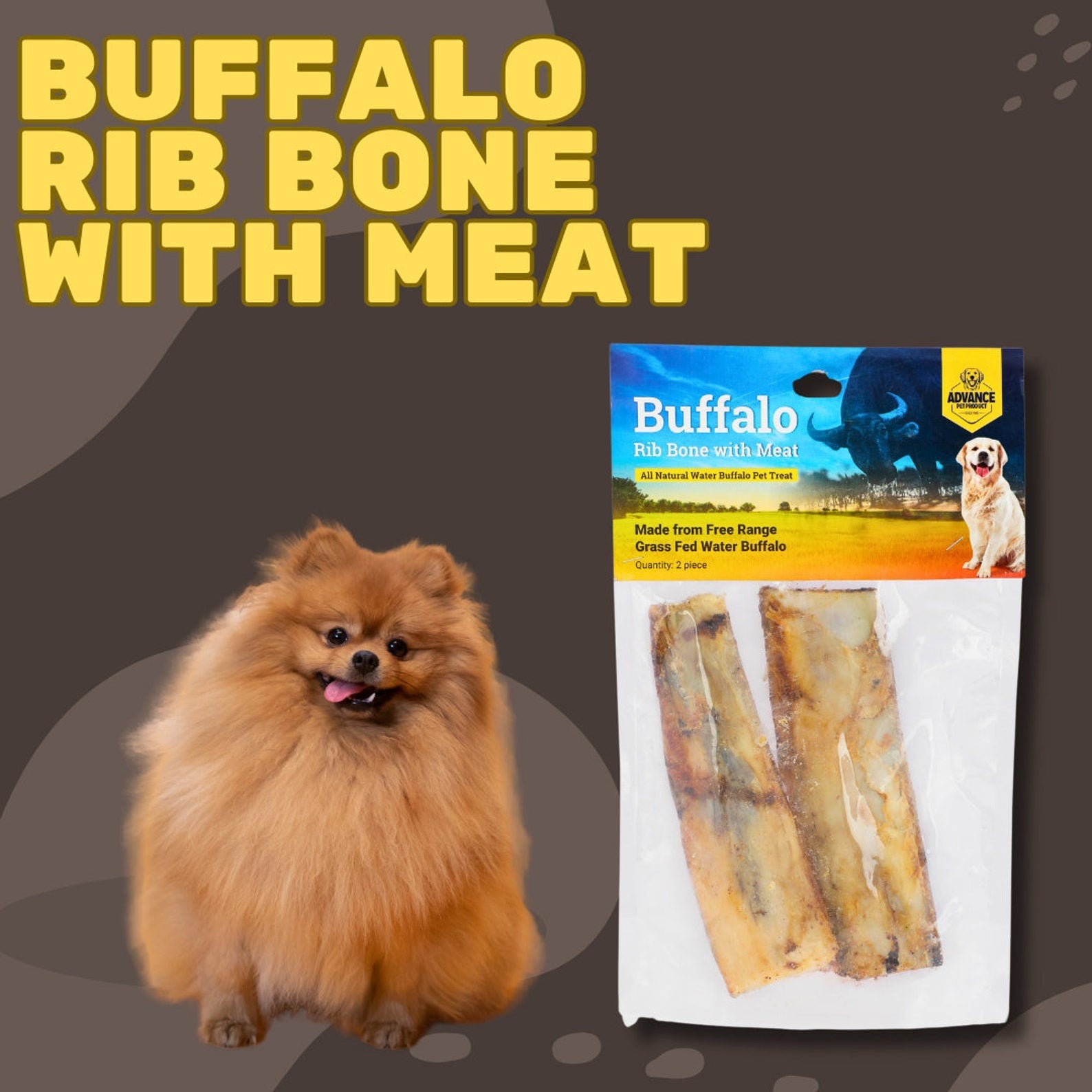 Natural Water Buffalo Rib Bone with Meat for Dogs - Long Lasting Buffalo Rib Dog Chew, High Protein Single Ingredient Dog Treat