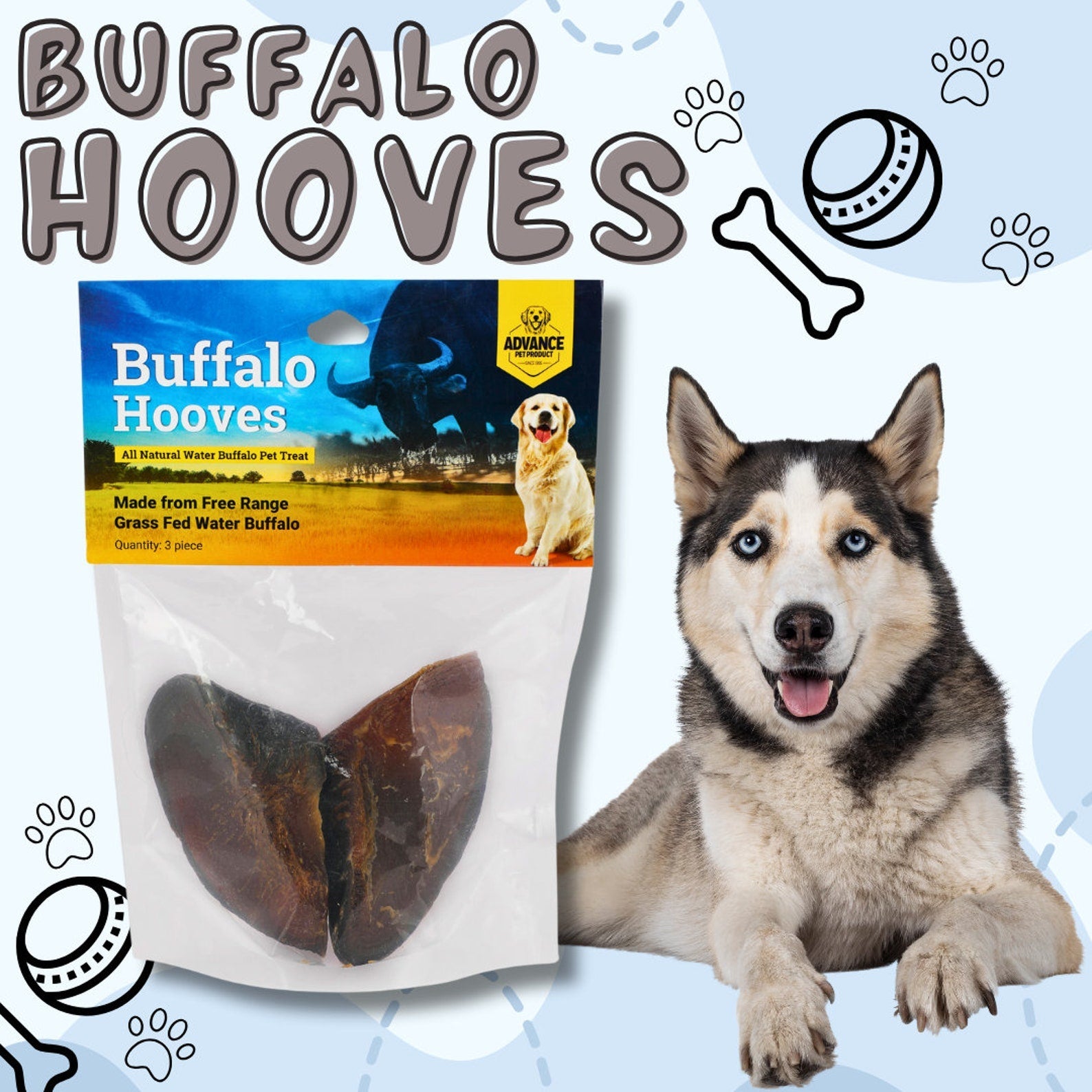 Water Buffalo Hooves Dog Chews | All-Natural, Odor-Free, Single-Ingredient Treats | Long-Lasting Chew for Aggressive Chewers