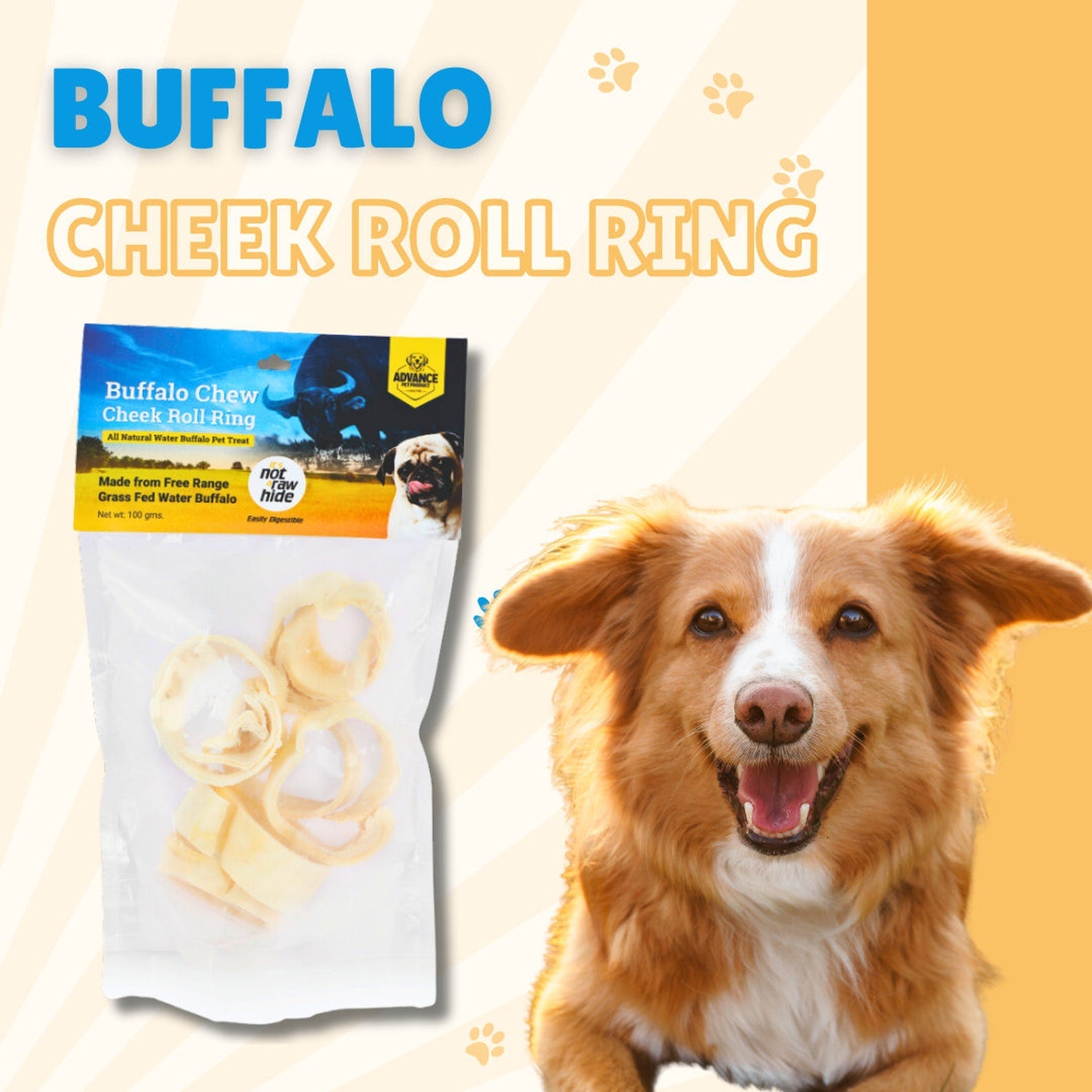Water Buffalo Cheek Roll Rings for Dogs – Natural, Long Lasting Chew Rings | Odorless, Rawhide Alternative for Heavy & Aggressive Chewers