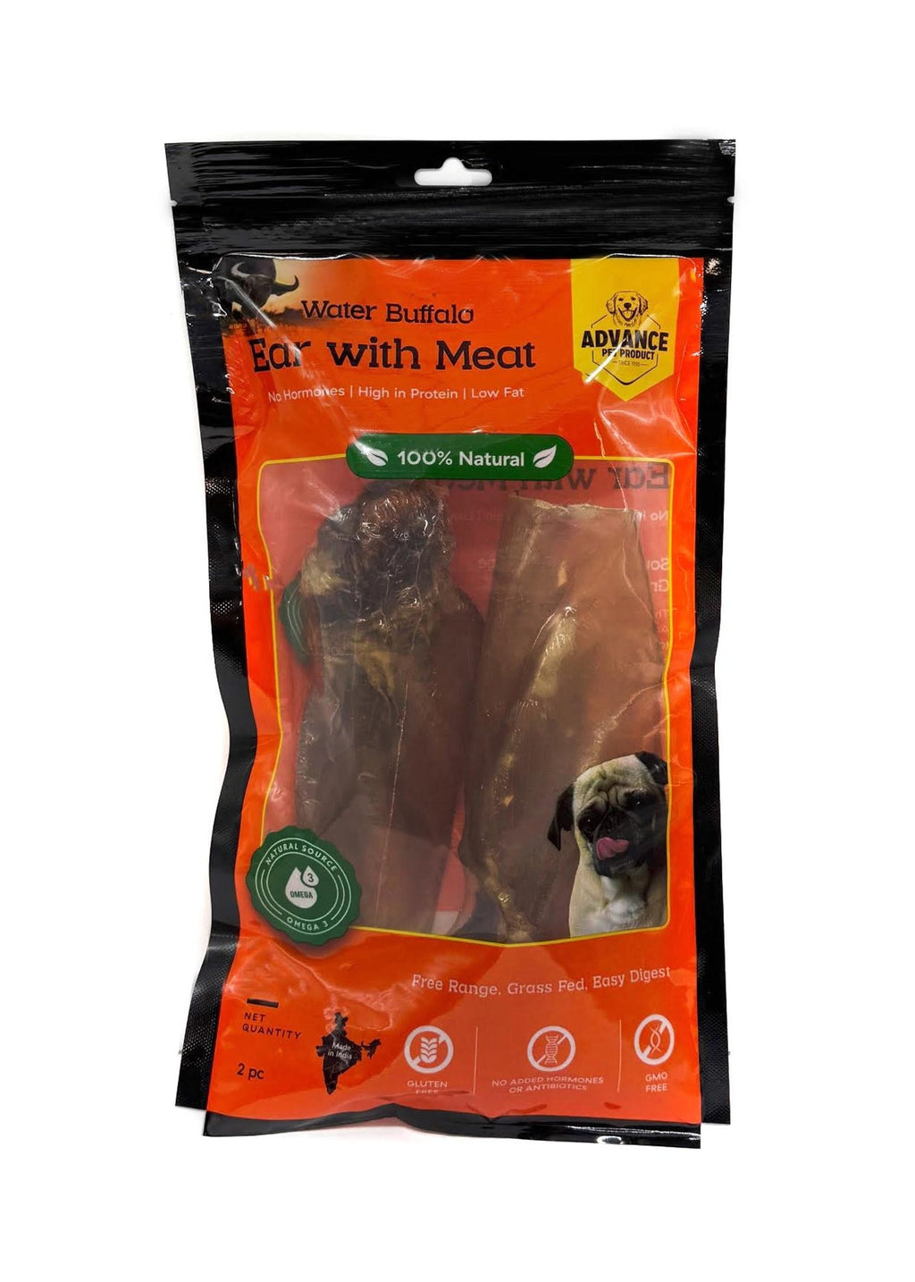 Water Buffalo Ear with Meat – Natural Dog Chew Treat | Long-Lasting High-Protein Buffalo Ear for Dogs | All-Natural Ear Chew for Oral Health