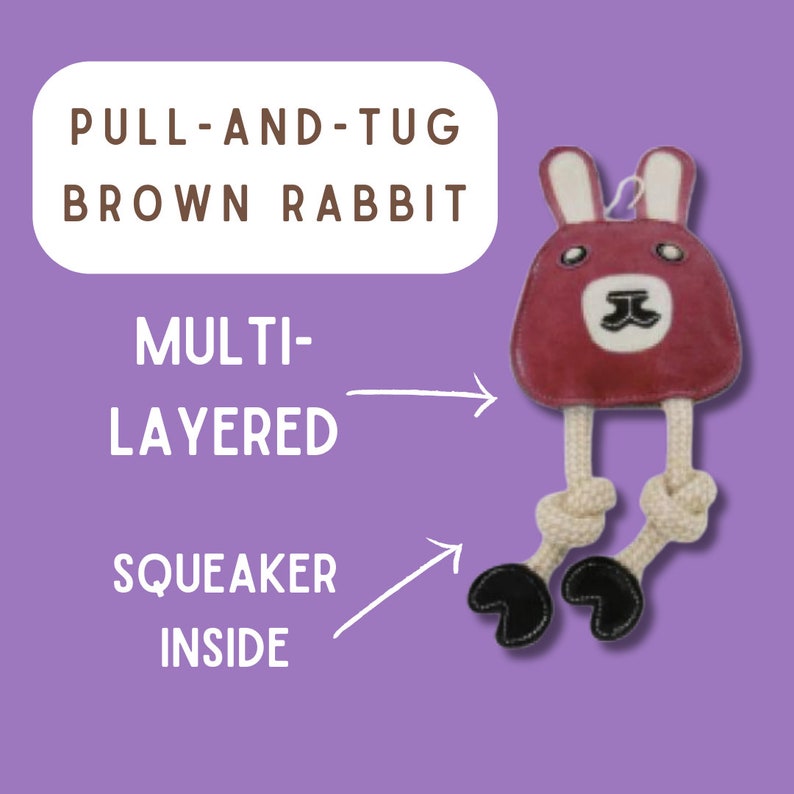 Water buffalo Leather and Cotton Rabbit made from sustainable sourced materials with triple stitching Super durable for tough chewers