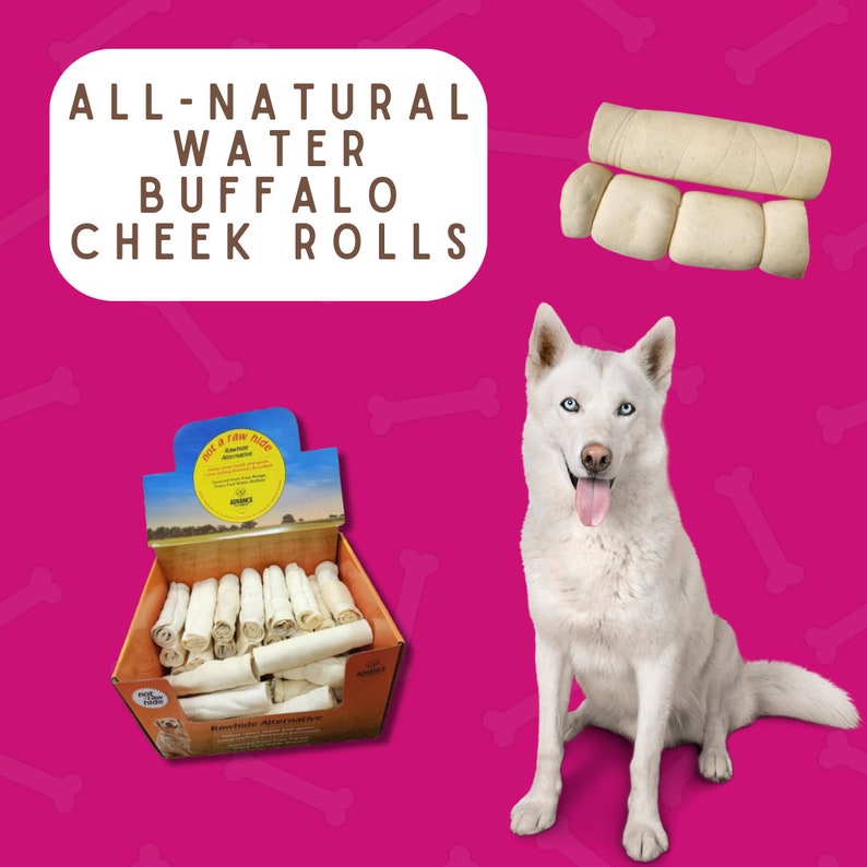 All-Natural Water Buffalo Cheek Rolls for Dogs – Long Lasting Rawhide Alternative, 6" & 12", 5 Packs – Wild Eats Dog Treats