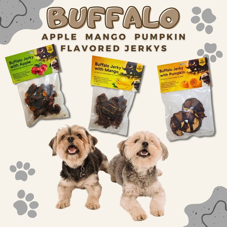 Buffalo Flavored Dog Jerky – Pumpkin, Mango, and Apple | Natural, Grain-Free, Soft, and Chewy Treats | Healthy Exotic Fruit Dog Snacks