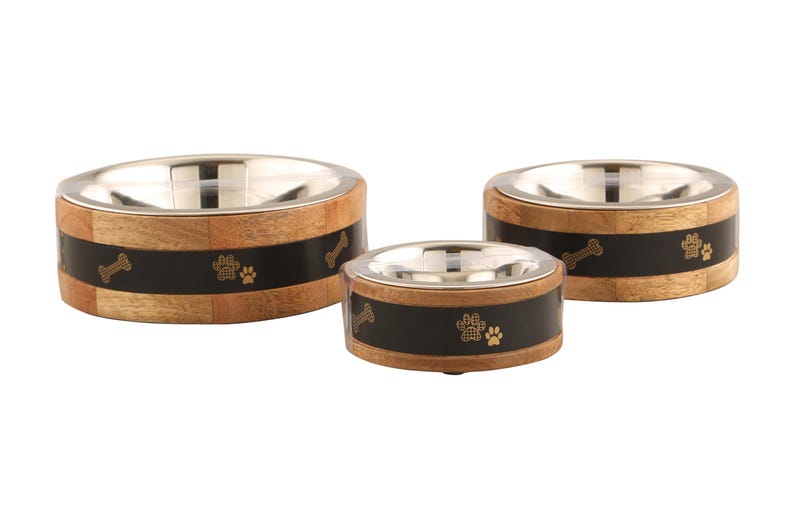 Wood and Metal Sleeve Bowl with Paw- Black