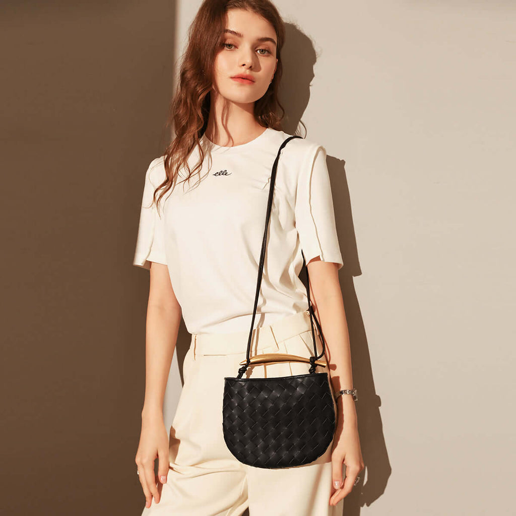 Italian Life Woven Shoulder Bag with Sculptured Handle