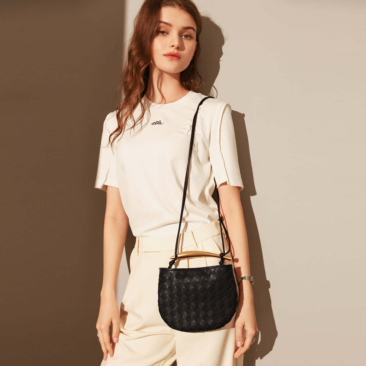 Italian Life Woven Shoulder Bag with Sculptured Handle