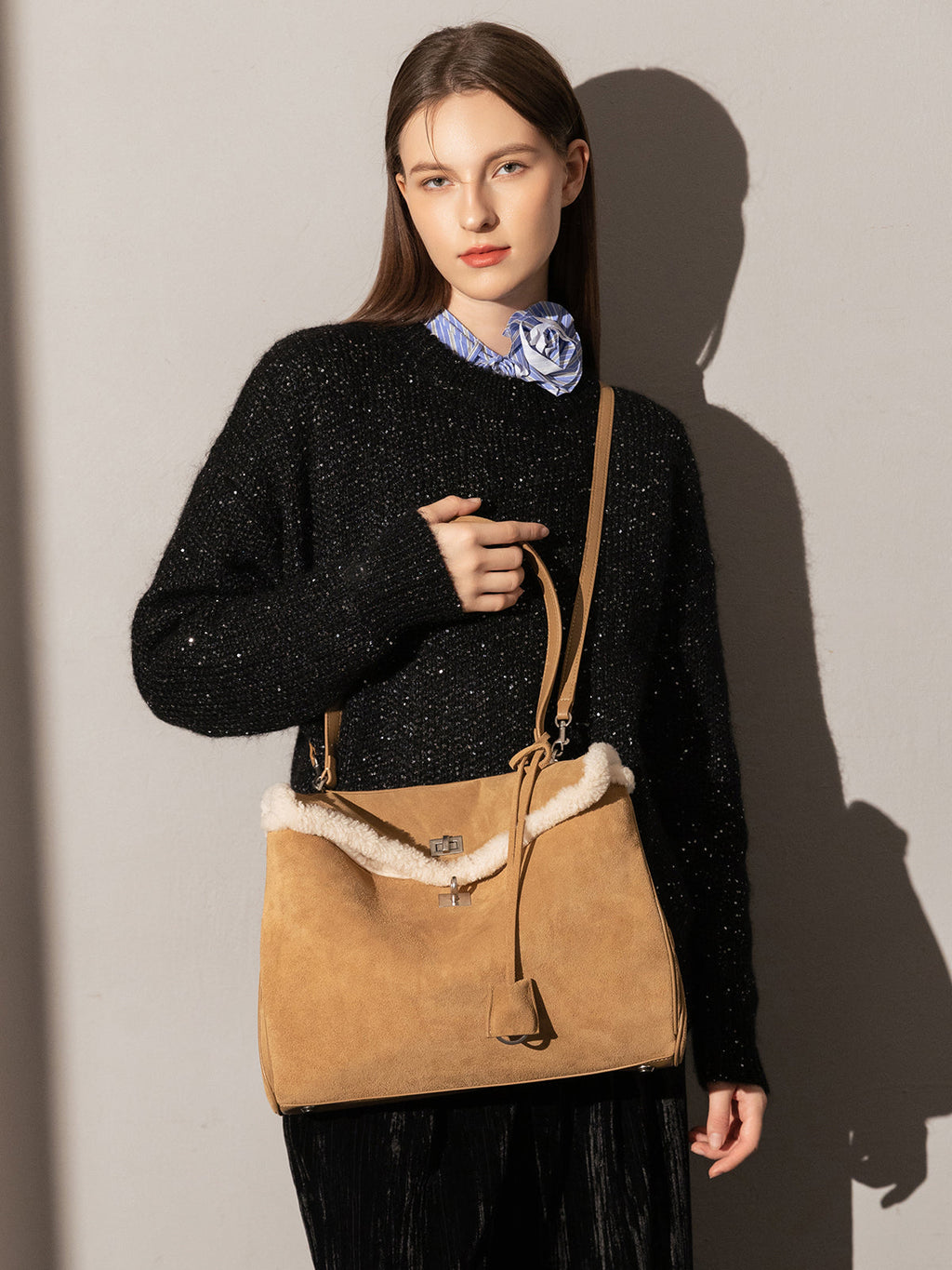 Manhattan Large Felt Leather Tote Bag