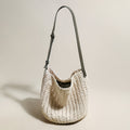 Medium White Beach Tote Bag with Blue Leather Straps