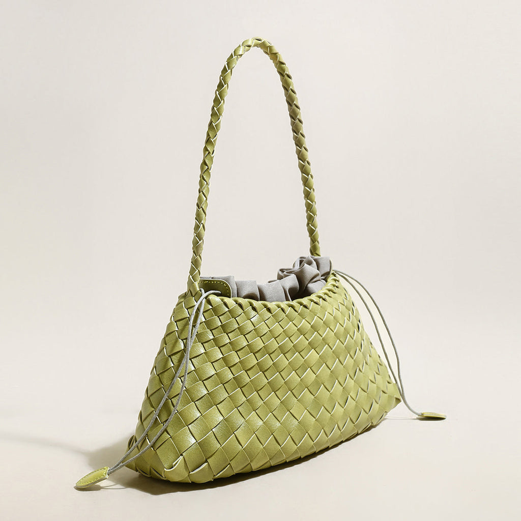 Mini Woven Trapezoid Drawstring Shoulder Bag