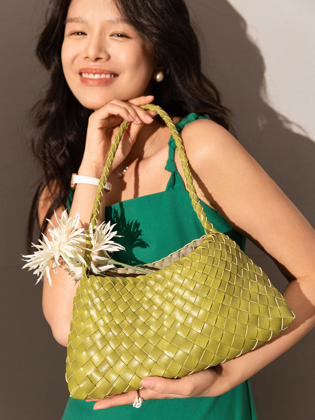 Mini Woven Trapezoid Drawstring Shoulder Bag