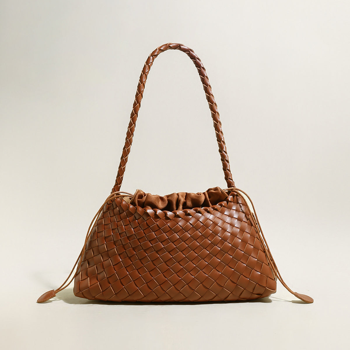 Mini Woven Trapezoid Drawstring Shoulder Bag