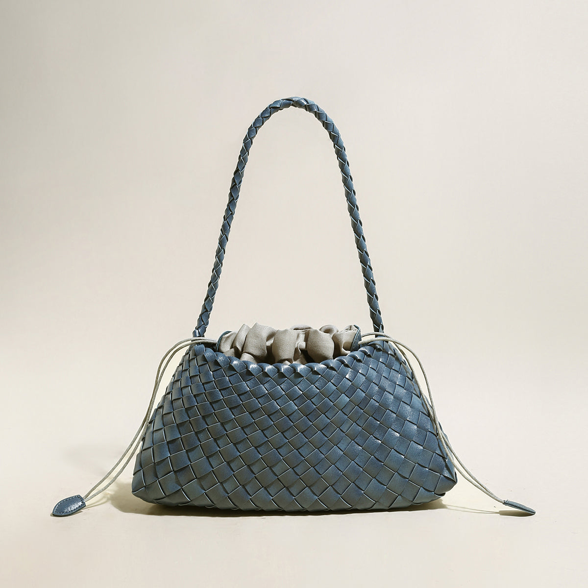 Mini Woven Trapezoid Drawstring Shoulder Bag