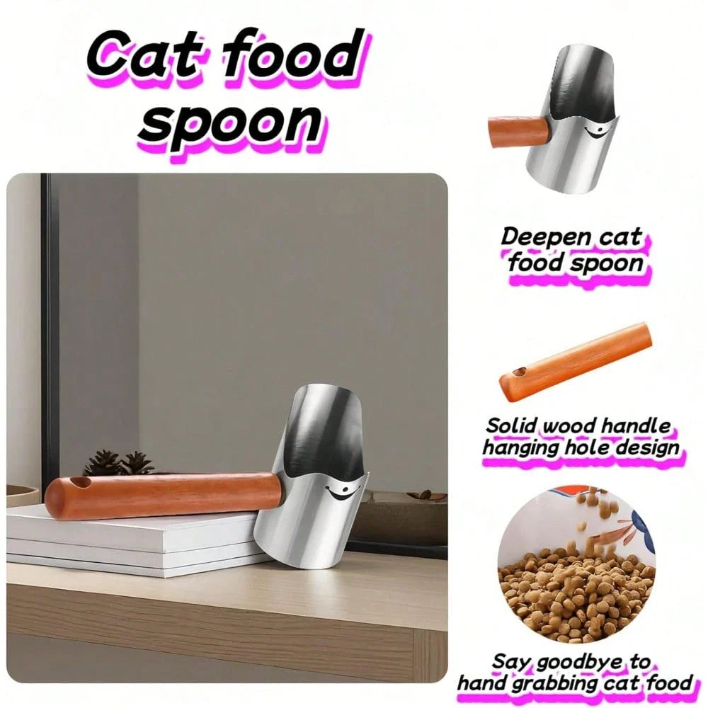 Multi-Pet Food Scoop – Carbon Steel Measuring Scoop with Wooden Handle for Dogs, Cats, Birds & Rabbits