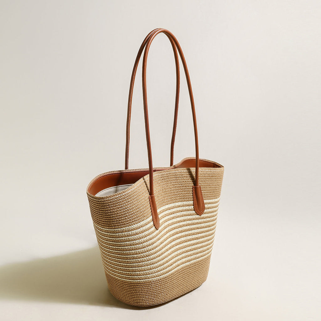 Natural Straw Woven Basket Tote Bag