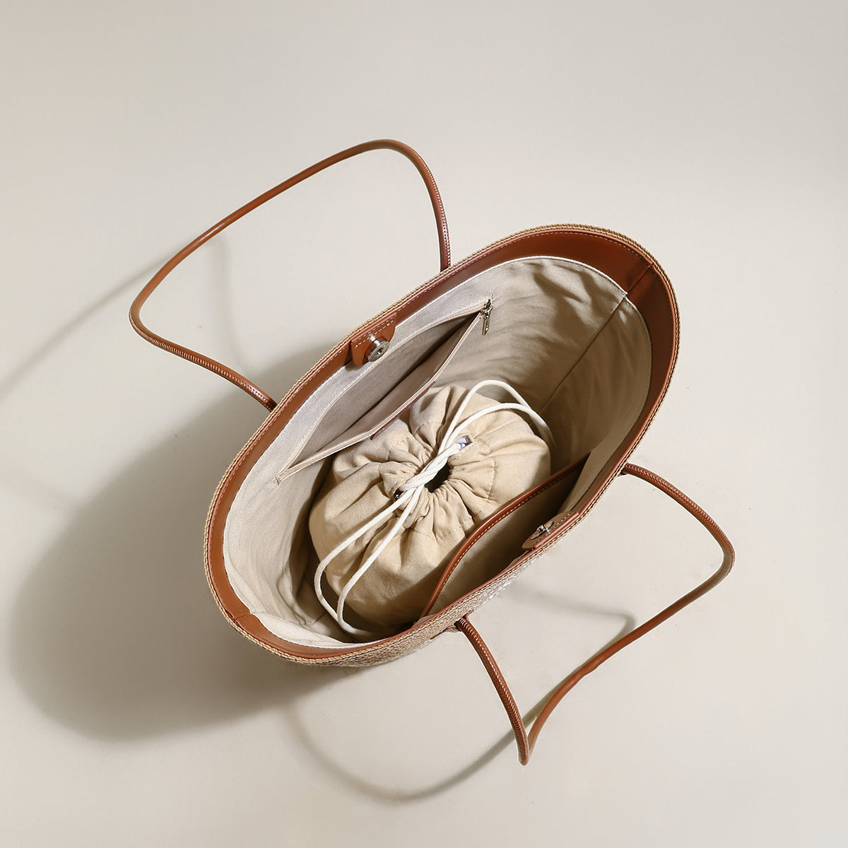 Natural Straw Woven Basket Tote Bag