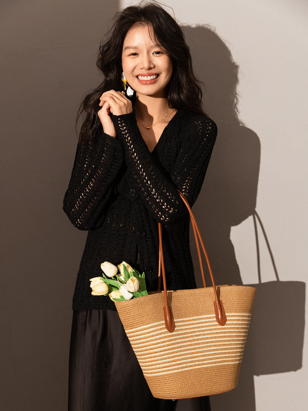 Natural Straw Woven Basket Tote Bag