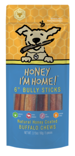 Honey I'm Home! 6" Bully Sticks Natural Honey Coated Buffalo Chews
