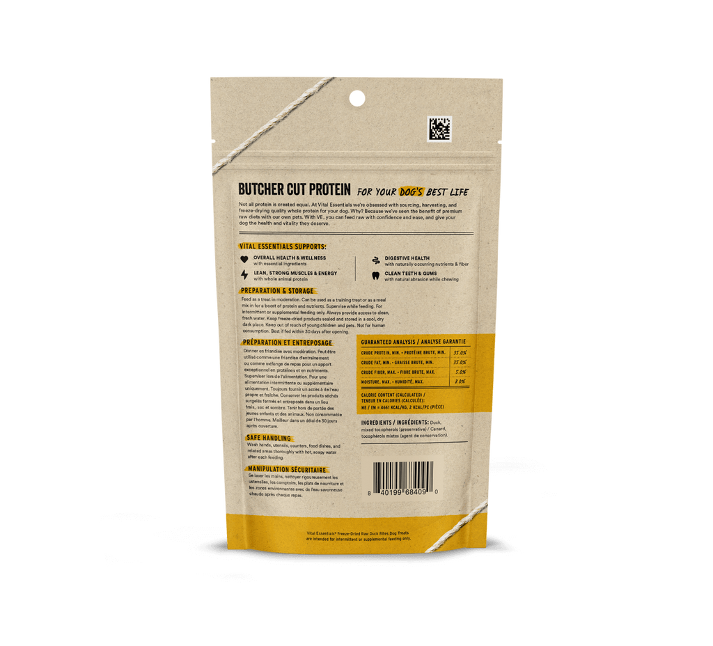 Vital Essentials Freeze Dried Raw Duck Bites Dog Treats