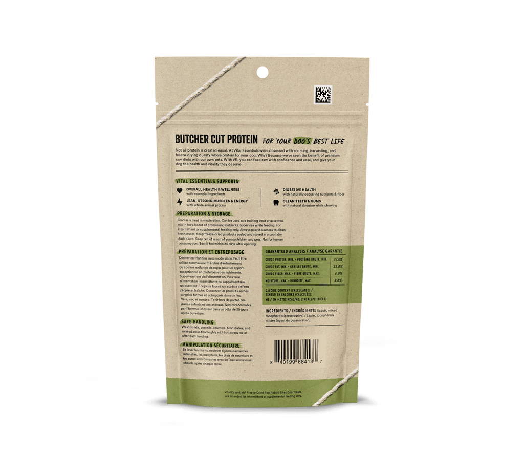 Vital Essentials Freeze Dried Raw Rabbit Bites Dog Treats