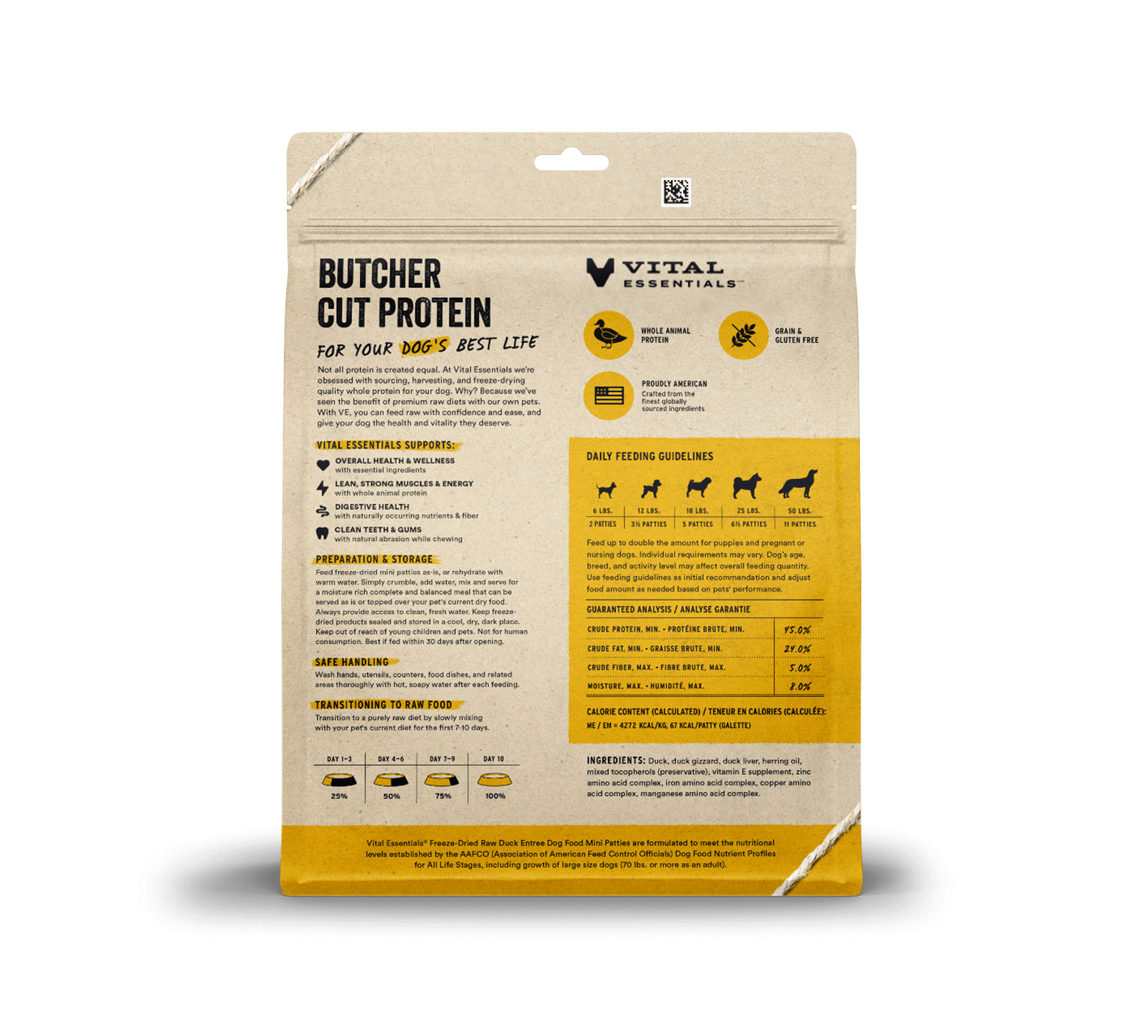 Vital Essentials Freeze-Dried Raw Duck Entrée Mini Patties Dog Food