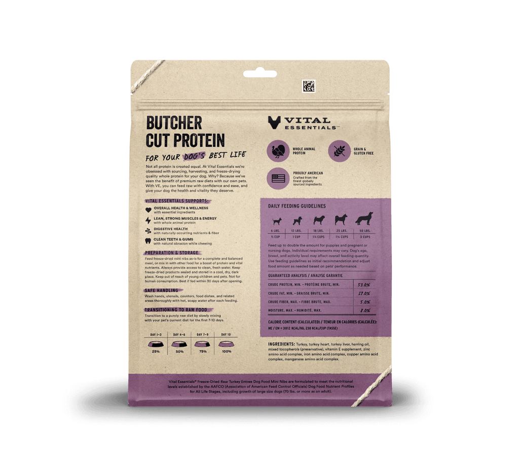 Vital Essentials Freeze-Dried Raw Turkey Entrée Mini Nibs Dog Food