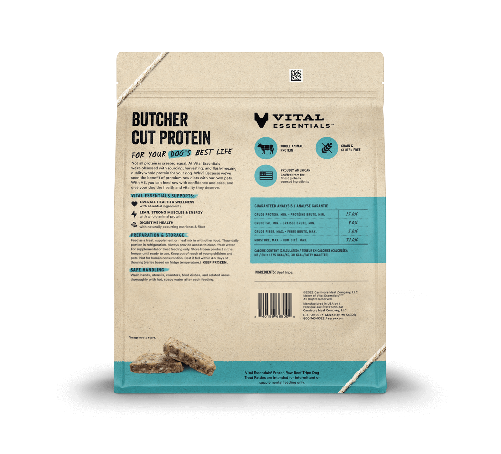 Vital Essentials Frozen Raw Beef Tripe Dog Treat Patties