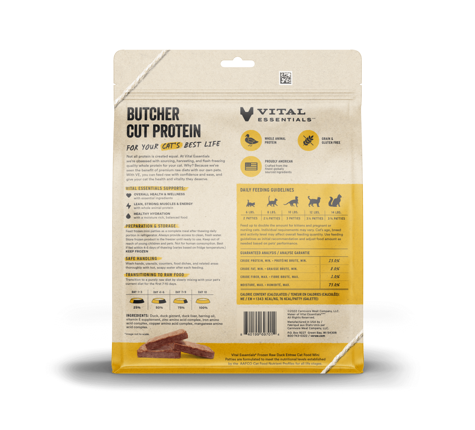 Vital Essentials Frozen Raw Duck Mini Patties Cat Food